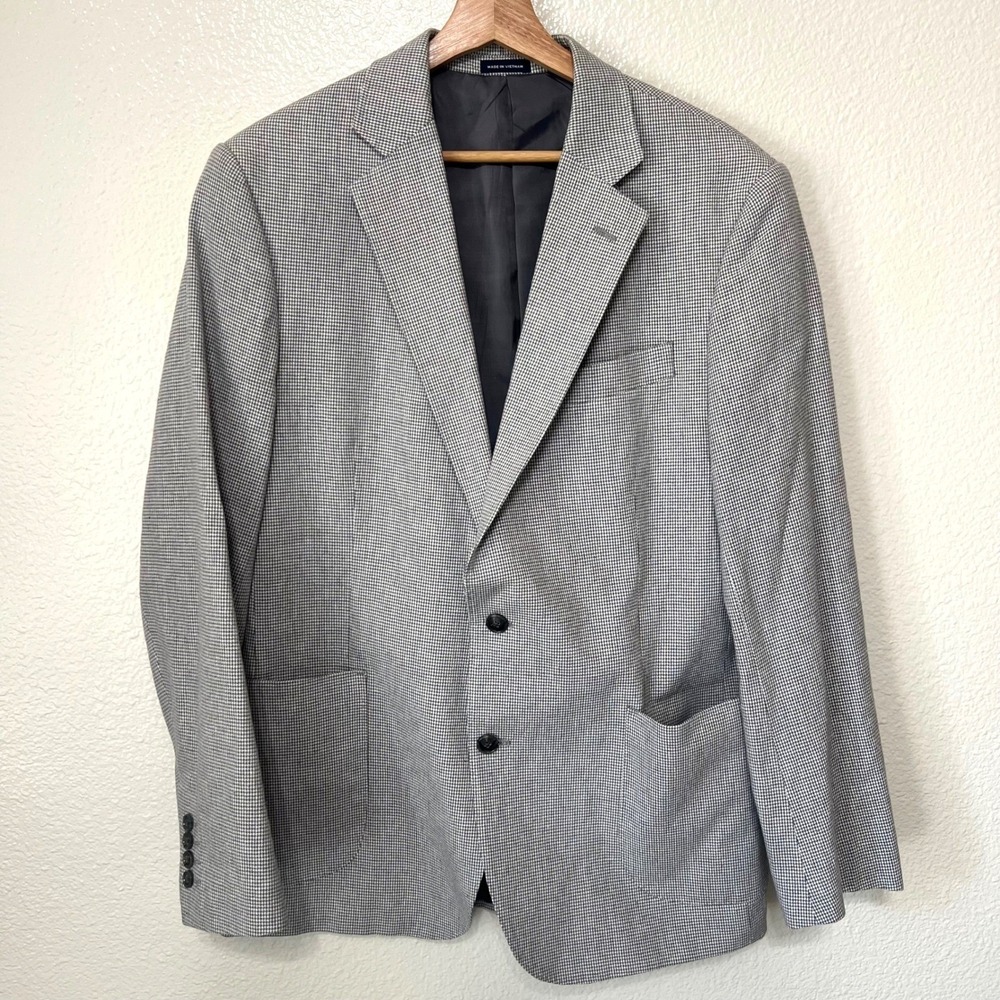 Stafford Men's 42R Classic Gray Houndstooth Linen‎ Blend Blazer Sport Coat 0837
